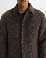 wax london men's Mount - Dusty Brown Reversible Boucle Wool Overshirt