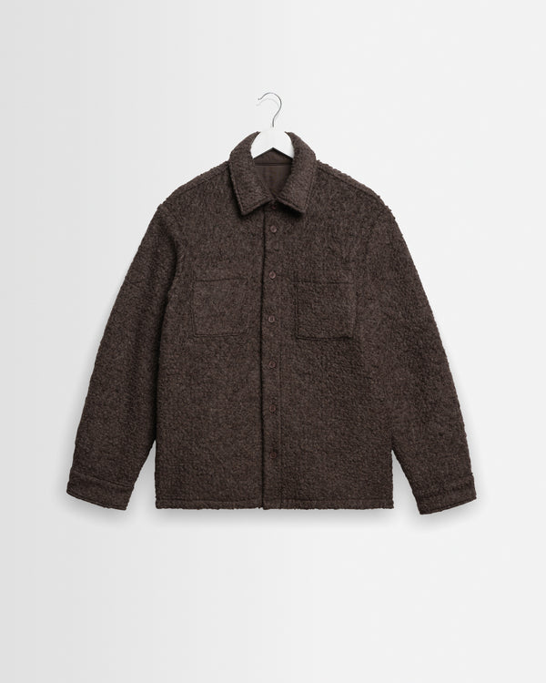 wax london men's Mount - Dusty Brown Reversible Boucle Wool Overshirt