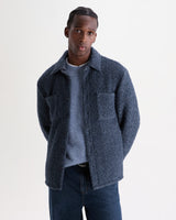 wax london men's Mount - Grey Blue Reversible Boucle Wool Overshirt
