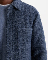 wax london men's Mount - Grey Blue Reversible Boucle Wool Overshirt