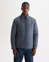 wax london men's Mount - Grey Blue Reversible Boucle Wool Overshirt