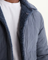 wax london men's Mount - Grey Blue Reversible Boucle Wool Overshirt