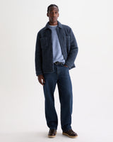 wax london men's Mount - Grey Blue Reversible Boucle Wool Overshirt