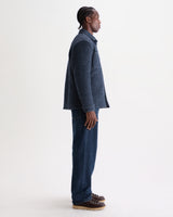 wax london men's Mount - Grey Blue Reversible Boucle Wool Overshirt