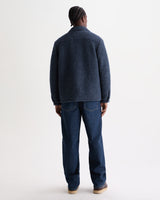 wax london men's Mount - Grey Blue Reversible Boucle Wool Overshirt
