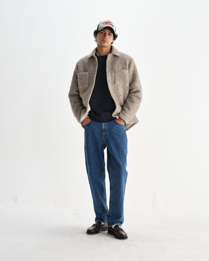 wax london men's Mount - Natural Reversible Boucle Wool Overshirt