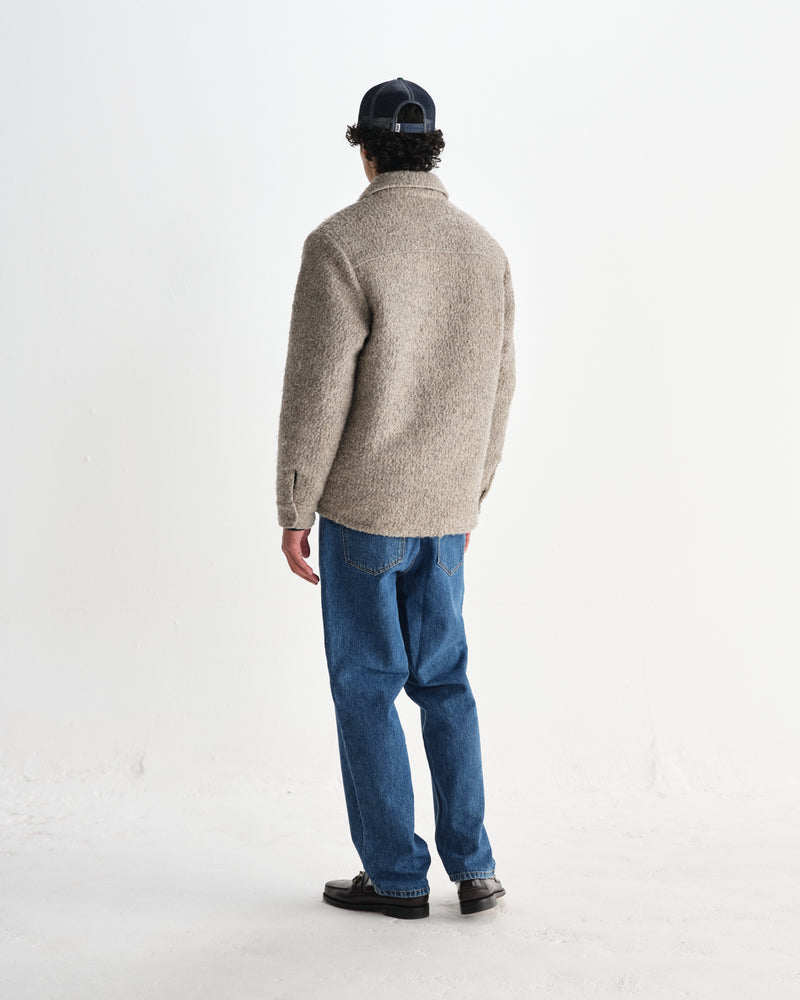 wax london men's Mount - Natural Reversible Boucle Wool Overshirt