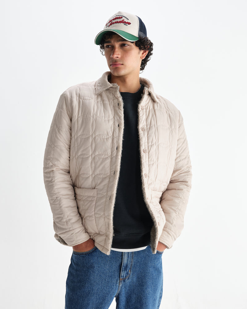 wax london men's Mount - Natural Reversible Boucle Wool Overshirt