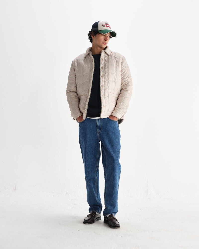 wax london men's Mount - Natural Reversible Boucle Wool Overshirt