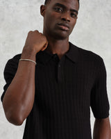 wax london men's Naples - Black Diamond Stripe Knitted Polo