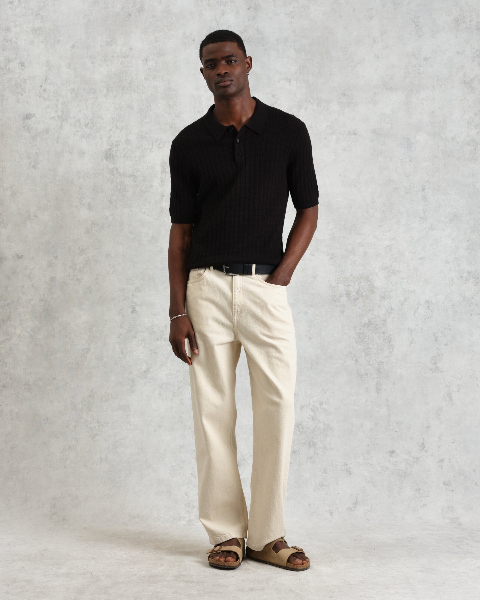Men's Black Diamond Stripe Knitted Polo | Wax London