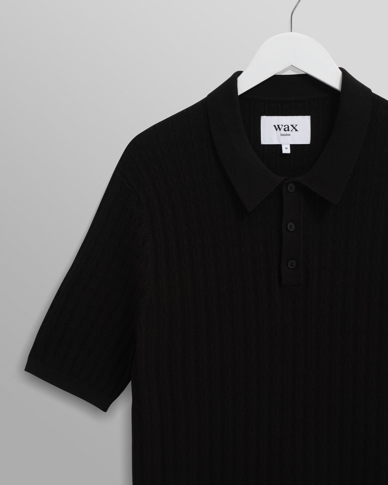 Men's Black Diamond Stripe Knitted Polo | Wax London