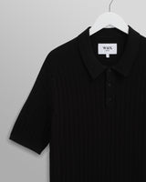 wax london men's Naples - Black Diamond Stripe Knitted Polo