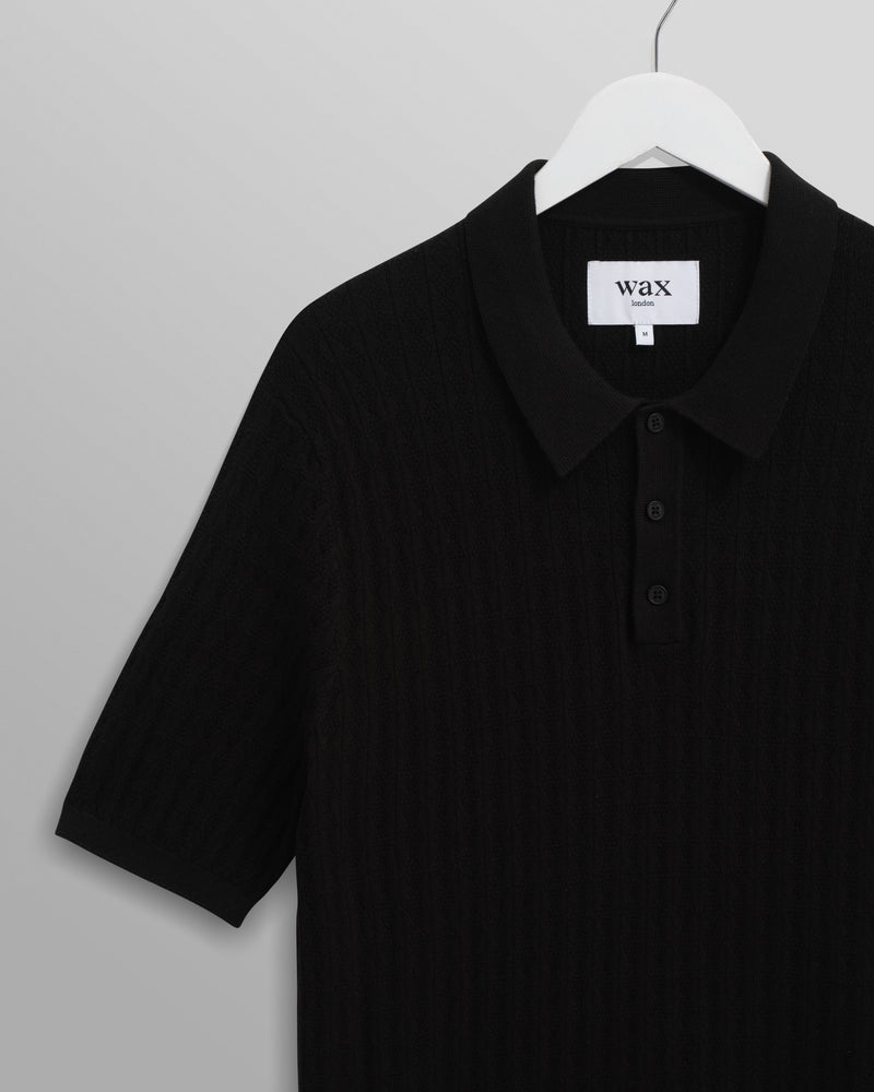 wax london men's Naples - Black Diamond Stripe Knitted Polo