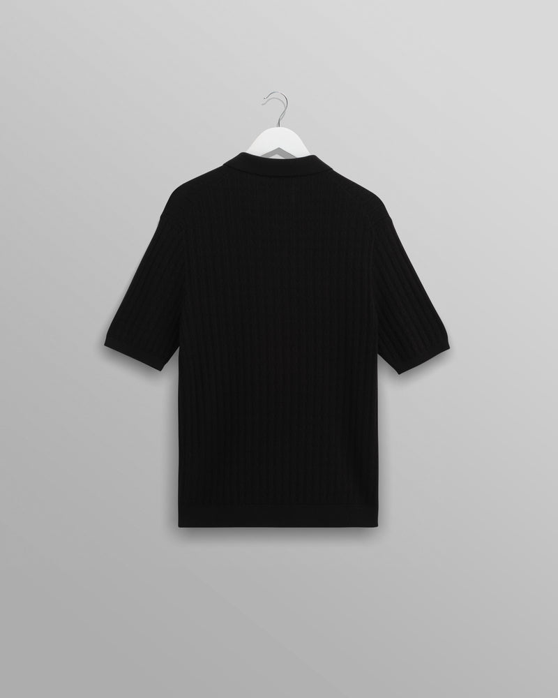 wax london men's Naples - Black Diamond Stripe Knitted Polo