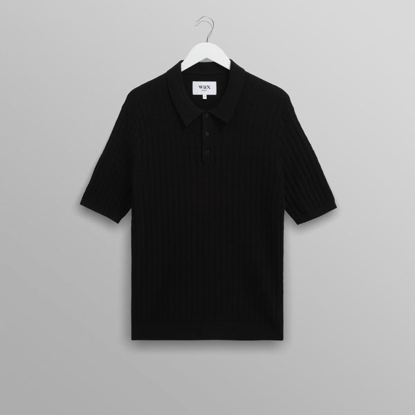 Men's Black Diamond Stripe Knitted Polo | Wax London