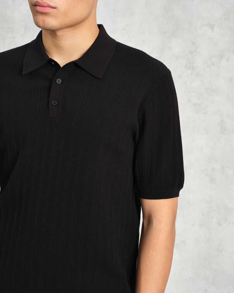 wax london Naples - Black Textured Knitted Polo Shirt