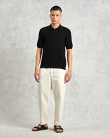 wax london Naples - Black Textured Knitted Polo Shirt