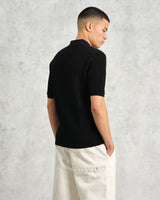 wax london Naples - Black Textured Knitted Polo Shirt