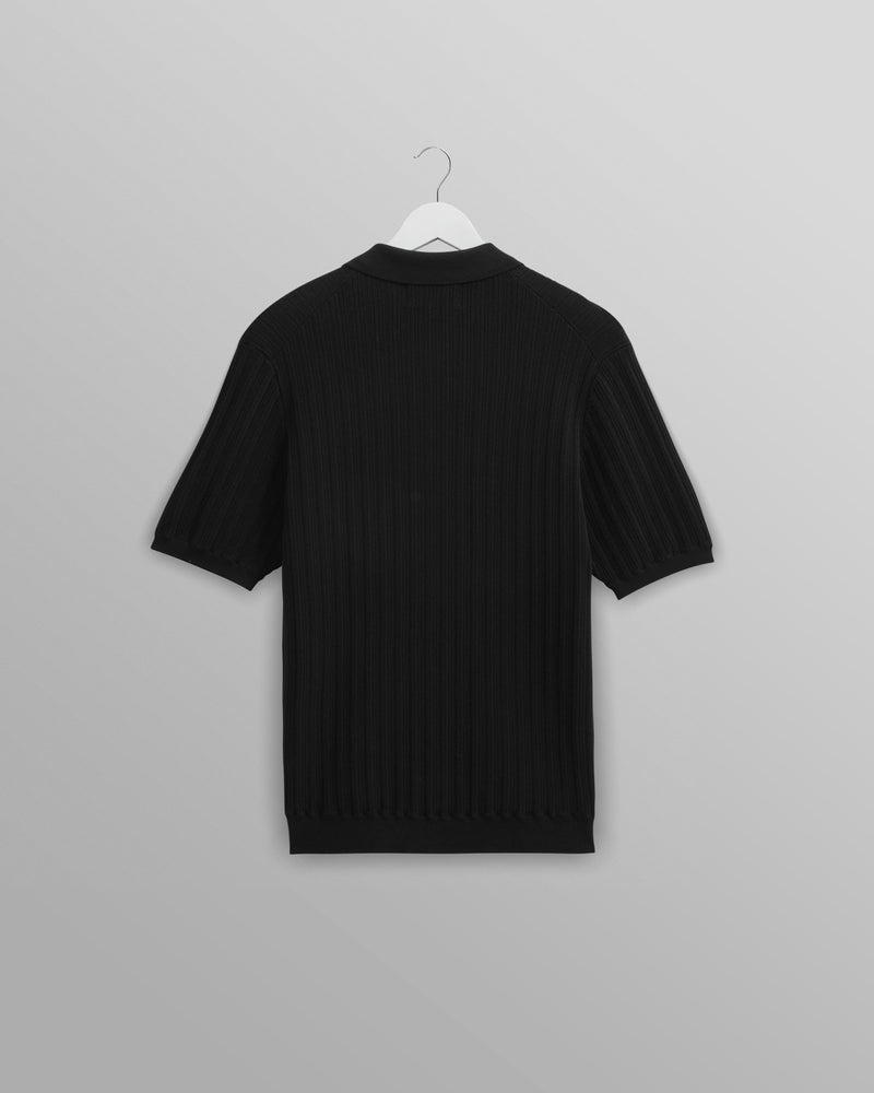 wax london Naples - Black Textured Knitted Polo Shirt