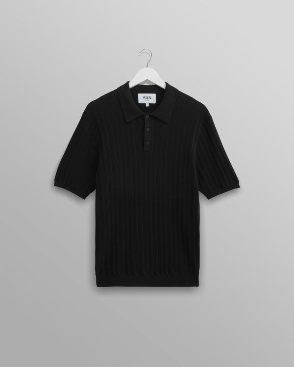 wax london men's Naples - Black Textured Knitted Polo Shirt