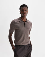 wax london men's Naples - Brown Marl Worsted Wool Knitted Polo