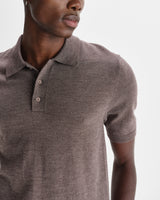 wax london men's Naples - Brown Marl Worsted Wool Knitted Polo