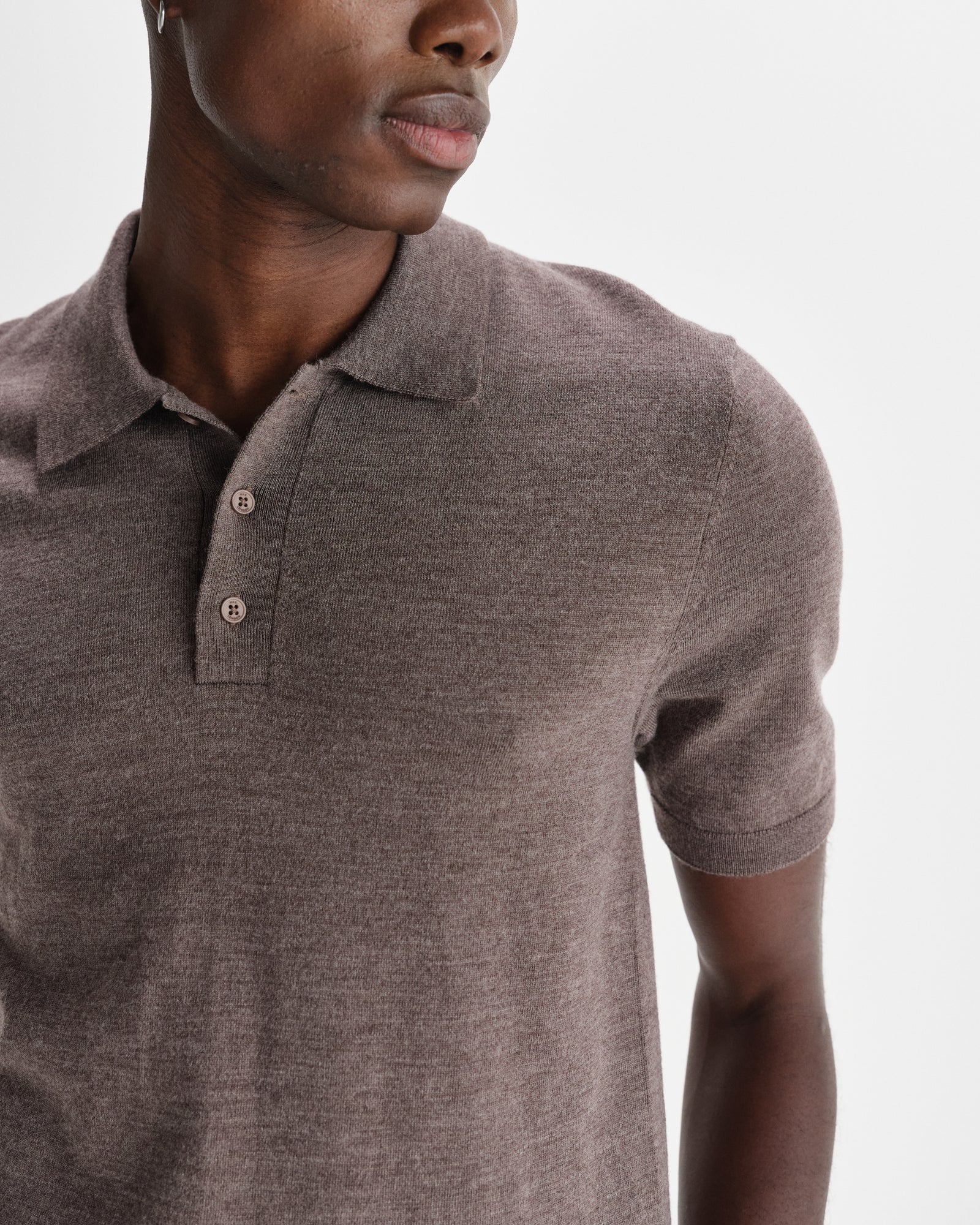 Men's Brown Marl Worsted Wool Knitted Polo | Wax London