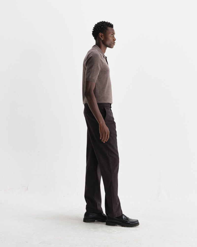 wax london men's Naples - Brown Marl Worsted Wool Knitted Polo