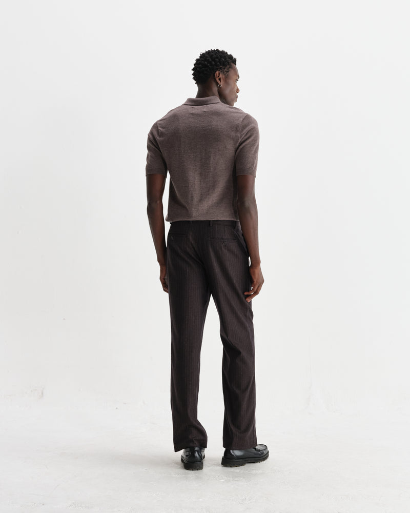 wax london men's Naples - Brown Marl Worsted Wool Knitted Polo