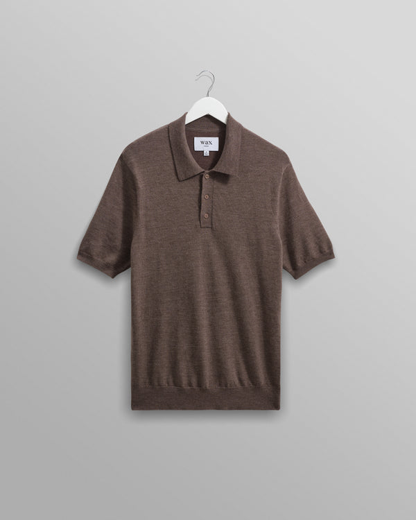 wax london men's Naples - Brown Marl Worsted Wool Knitted Polo