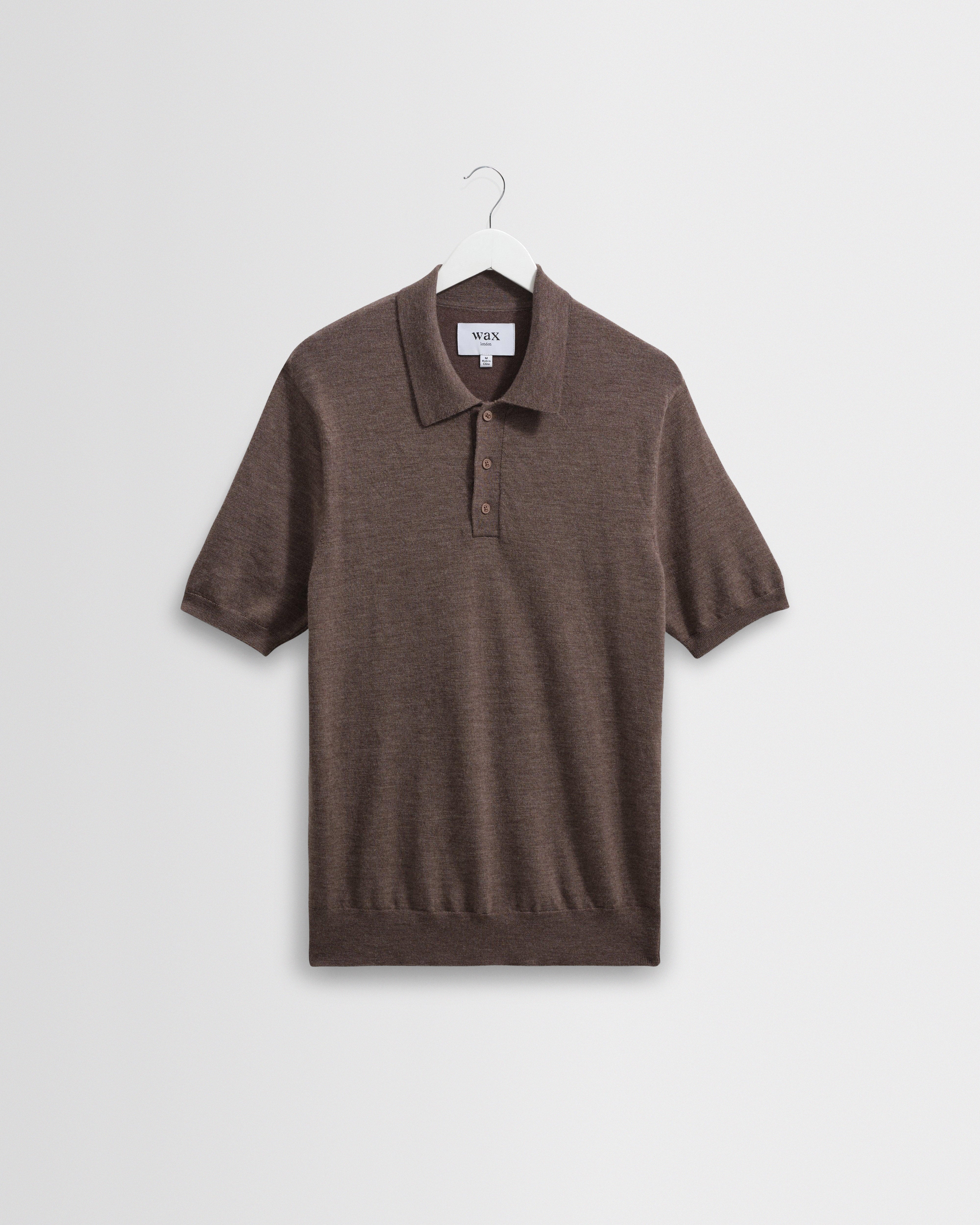 Men's Brown Marl Worsted Wool Knitted Polo | Wax London