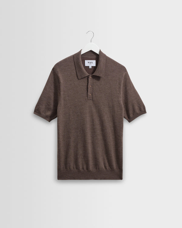 wax london men's Naples - Brown Marl Worsted Wool Knitted Polo