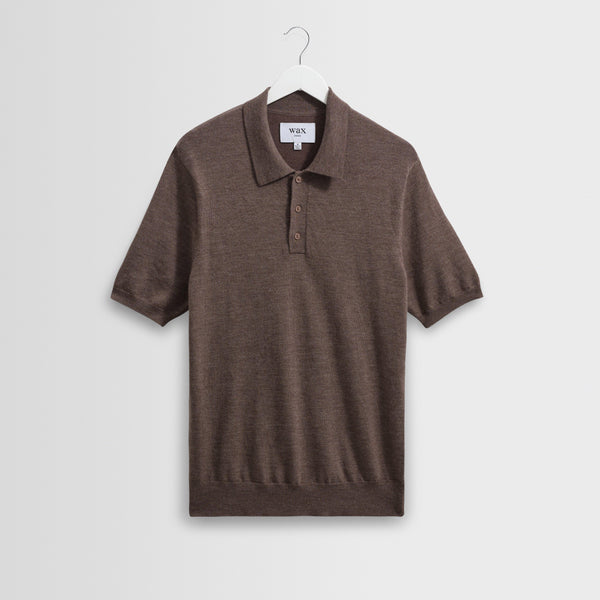 トップス BoTT MARLED KNIT POLO / BROWN Polo Shirt | Tipped Knit Brown | Southern Gents