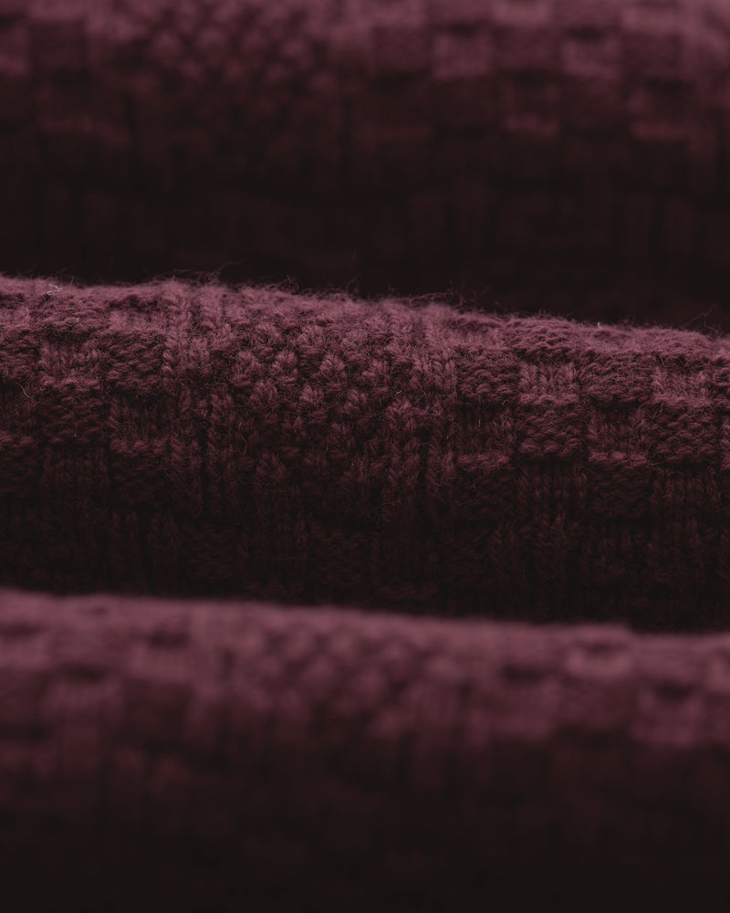 wax london Naples - Burgundy Textured-Check Knitted Polo Shirt