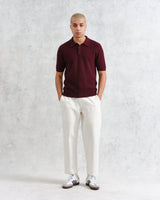 wax london Naples - Burgundy Textured-Check Knitted Polo Shirt