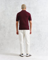 wax london Naples - Burgundy Textured-Check Knitted Polo Shirt