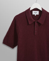 wax london Naples - Burgundy Textured-Check Knitted Polo Shirt