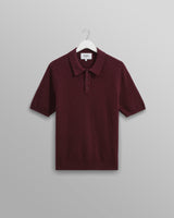 wax london Naples - Burgundy Textured-Check Knitted Polo Shirt