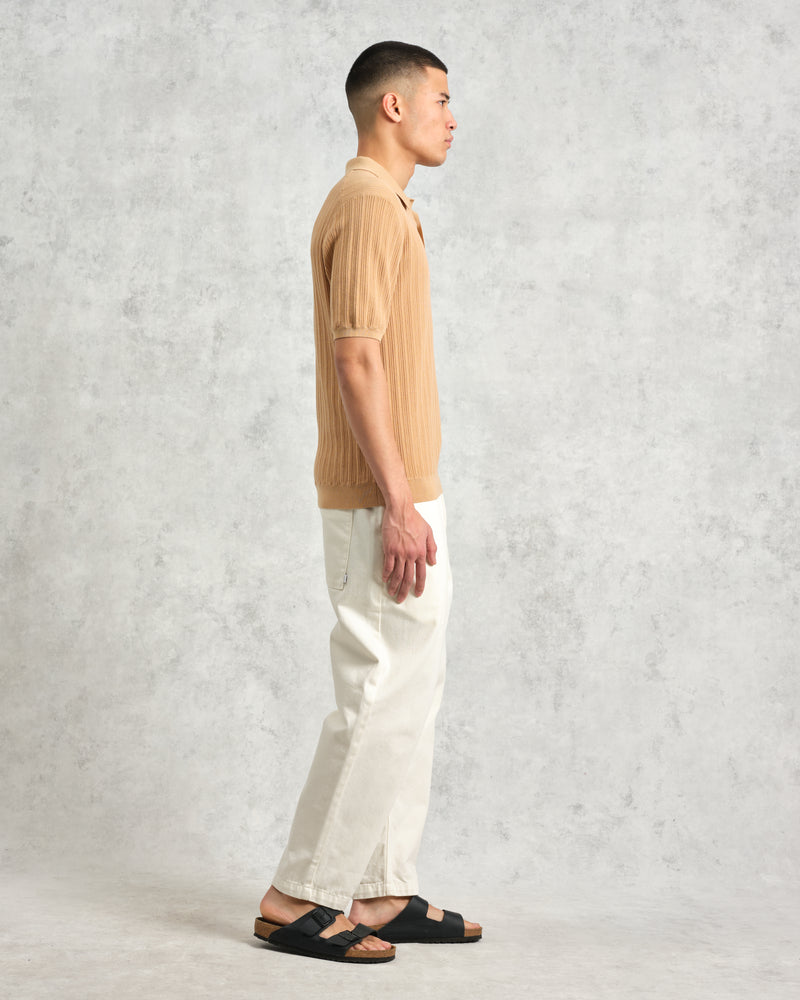 wax london men's Naples - Camel Textured Knitted Polo Shirt