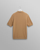 wax london Naples - Camel Textured Vertical Knitted Polo Shirt