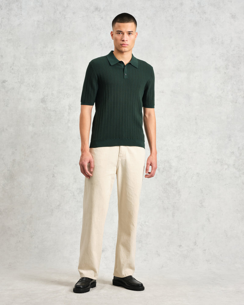 wax london Naples - Dark Green Textured Knitted Polo Shirt