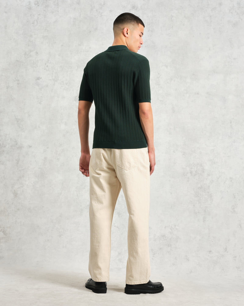 wax london Naples - Dark Green Textured Knitted Polo Shirt