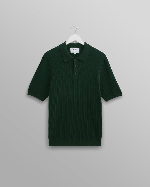 wax london men's Naples - Dark Green Textured Knitted Polo Shirt