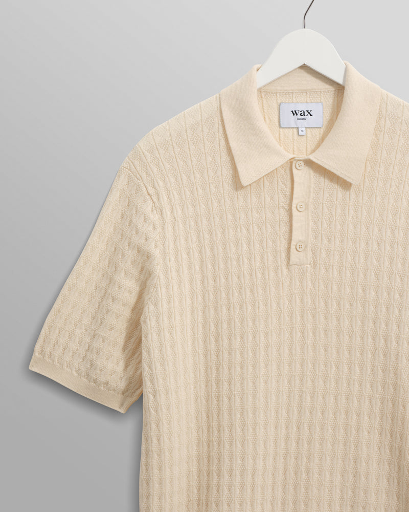wax london men's Naples - Ecru Diamond Stripe Knitted Polo
