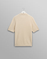wax london men's Naples - Ecru Diamond Stripe Knitted Polo