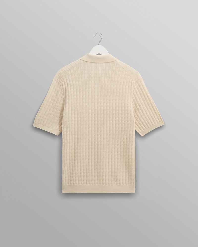 wax london men's Naples - Ecru Diamond Stripe Knitted Polo