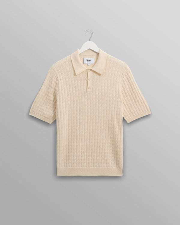 wax london men's Naples - Ecru Diamond Stripe Knitted Polo