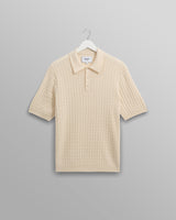 wax london men's Naples - Ecru Diamond Stripe Knitted Polo