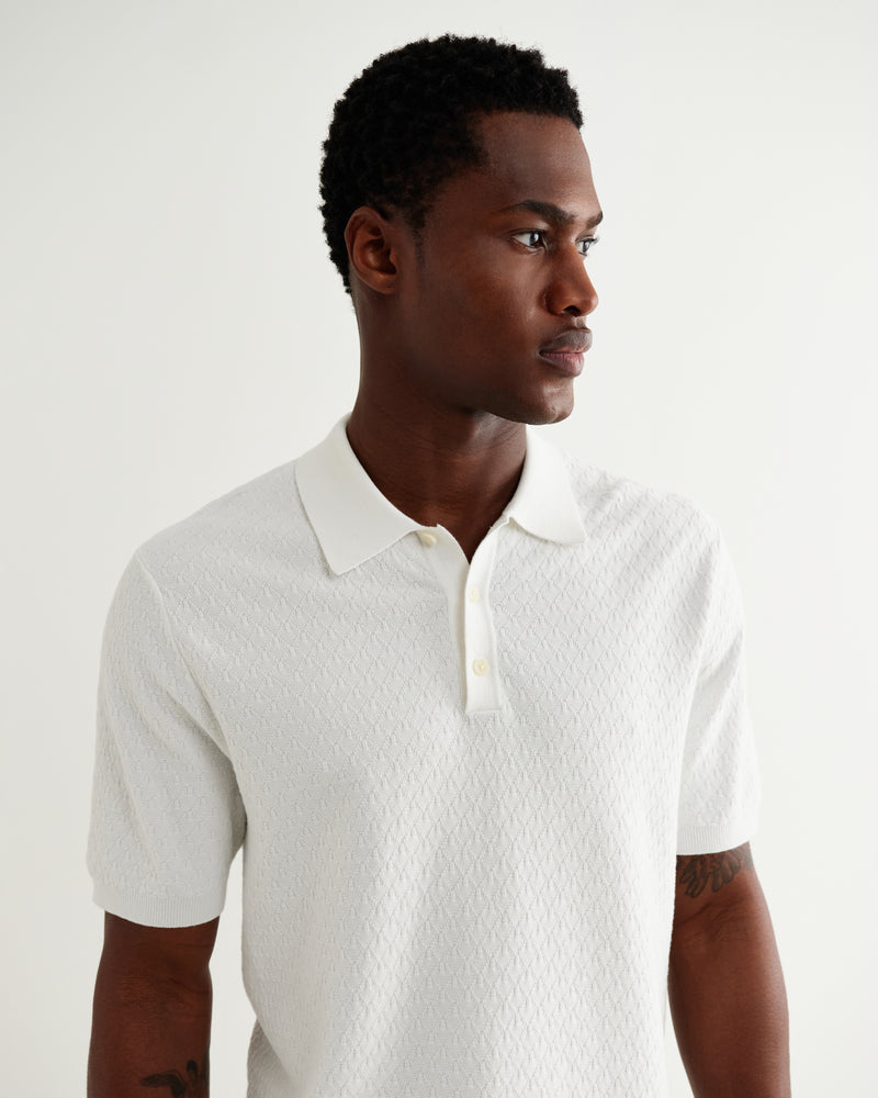Men's Ecru Retro Diamond Knitted Polo | Wax London